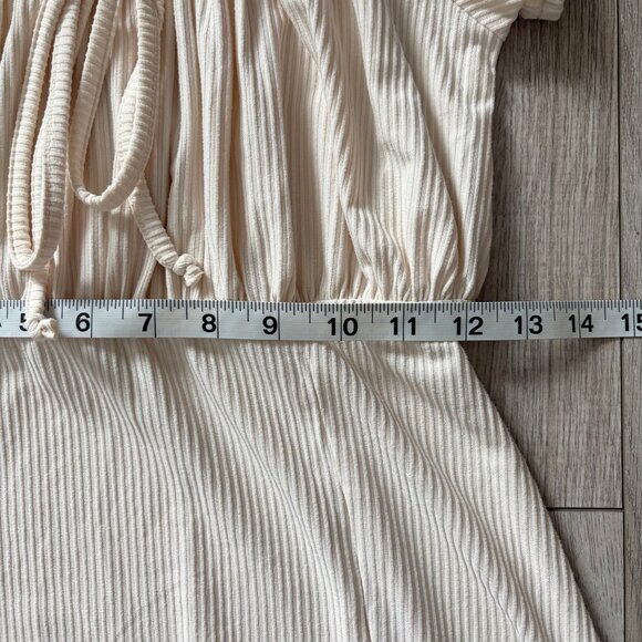 Mi Ami Ribbed Mini Dress Beige Cream Womens Small Boho Cottagecore Babydoll 90s - Picture 8 of 13